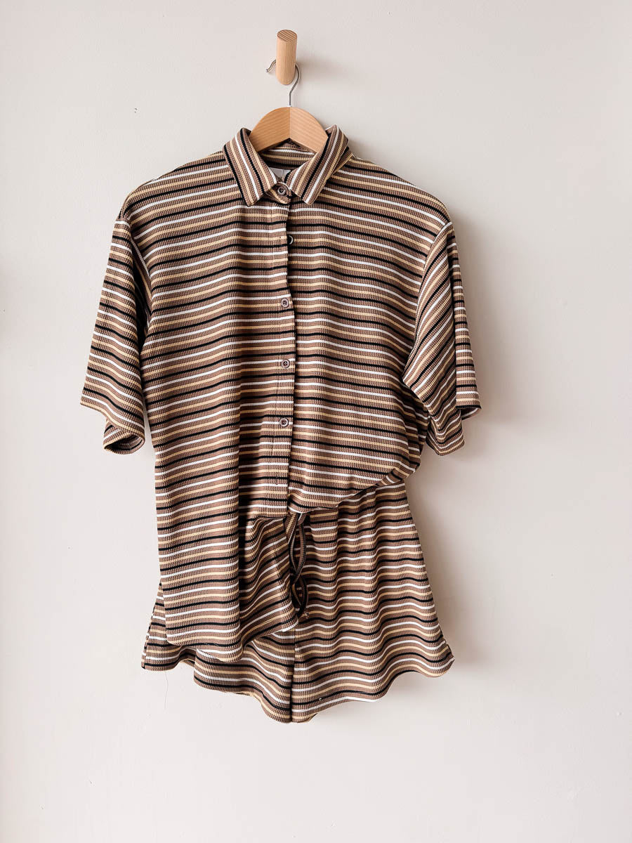 Women's Ribbed Shorts | Mocha/Yellow stripe