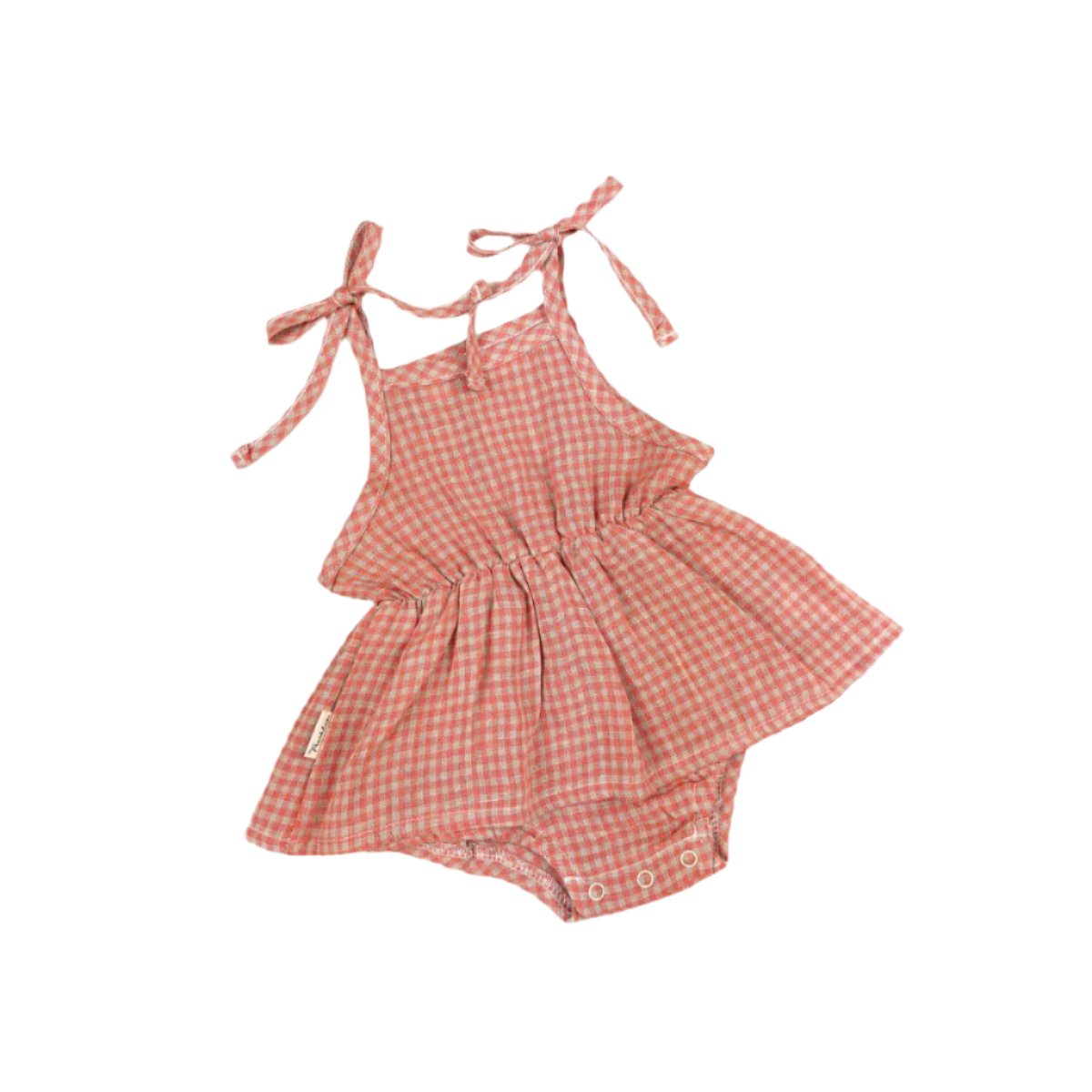 Emi Linen Romper | Coral Petite Check