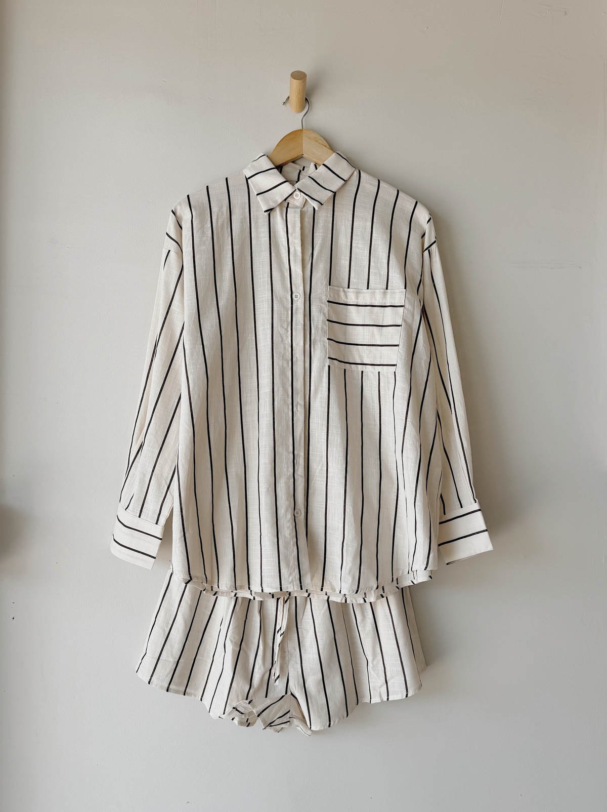 Womens LS Shirt SET | Oat / Chocolate Stripe
