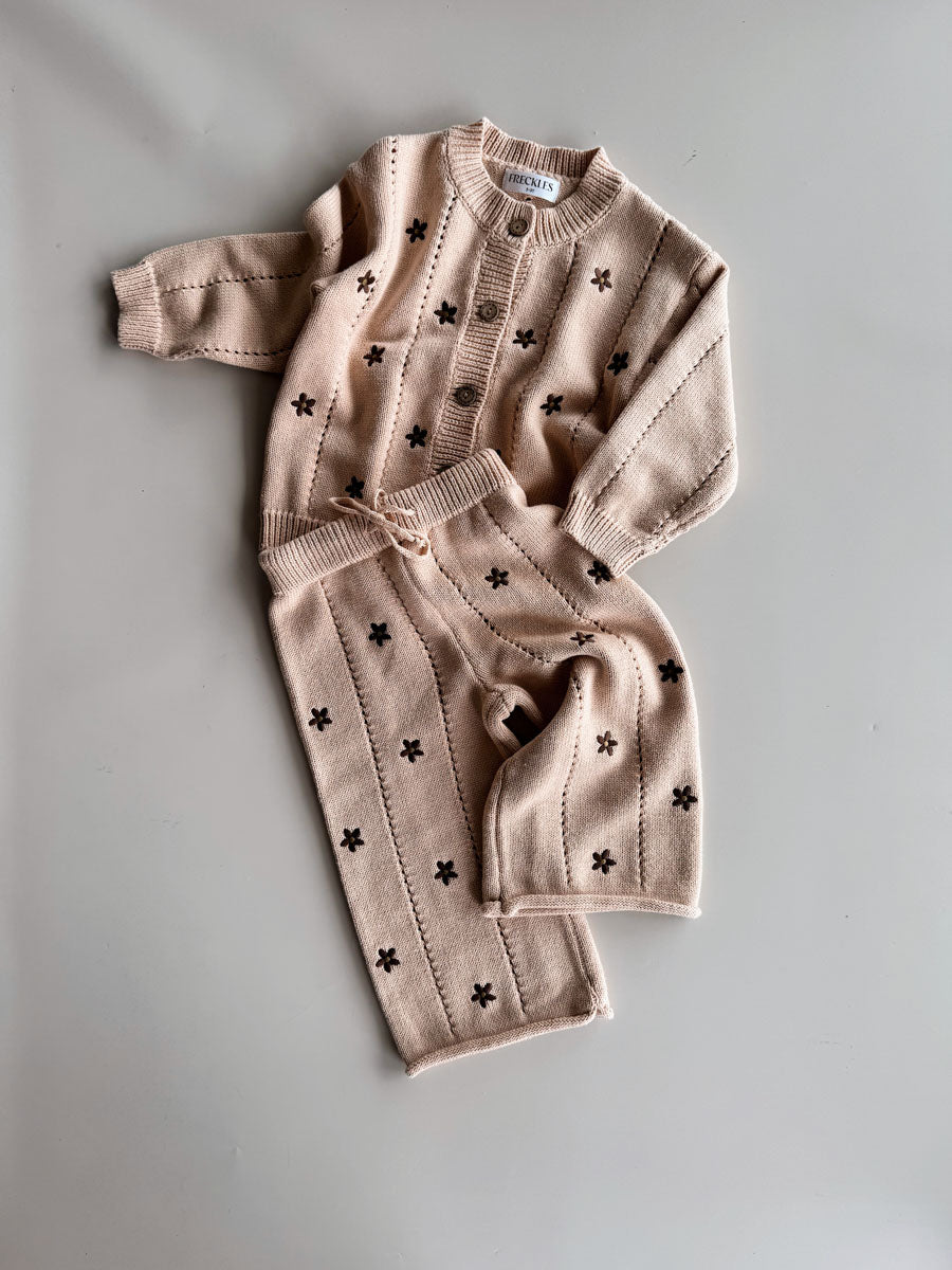 Cotton Knit SET  | Embroidery Brown Daisy