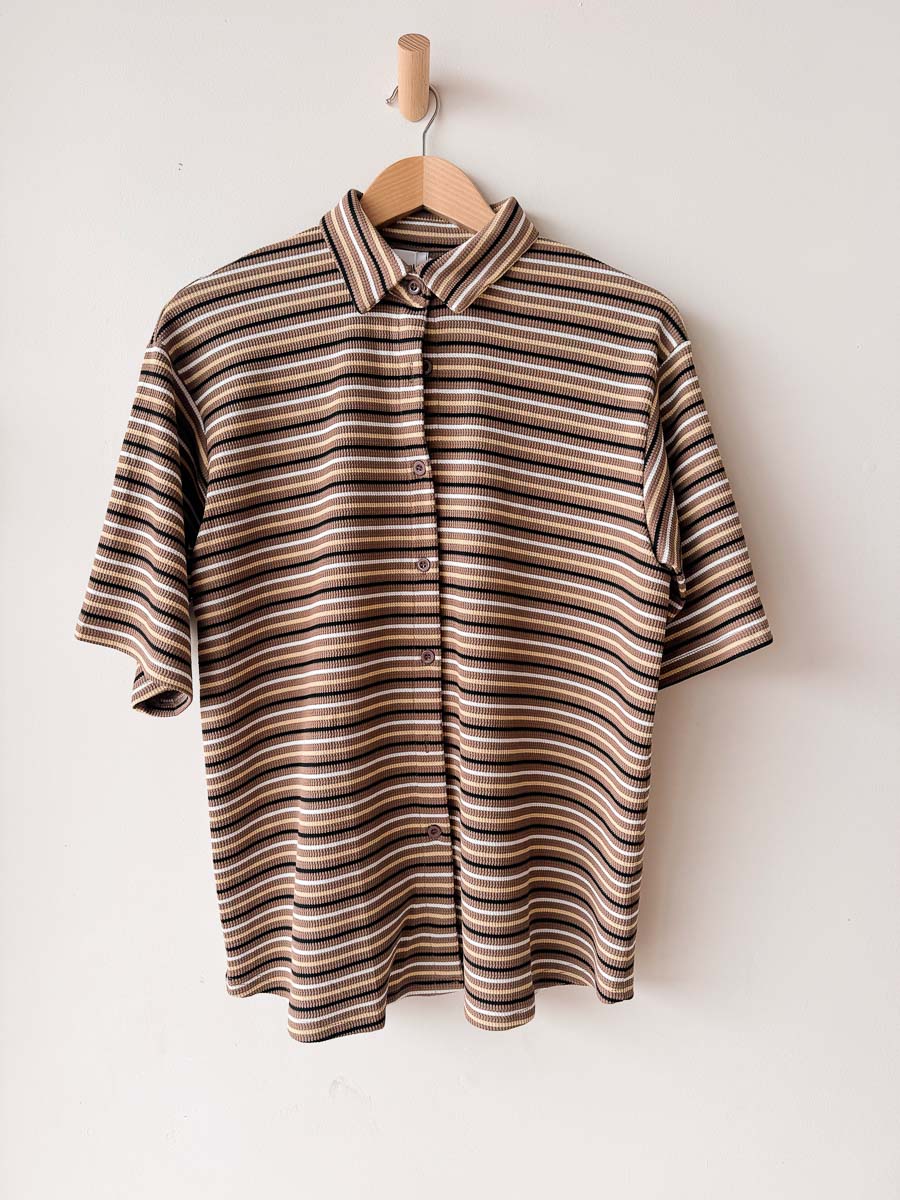 Womens SS Ribbed Shirt | Mocha/Yellow