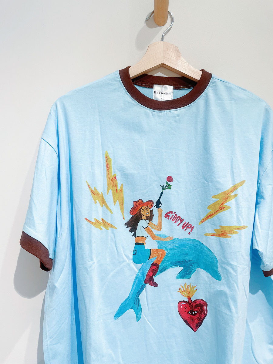 Womens SS Tee | Giddy Up Blue/Brown