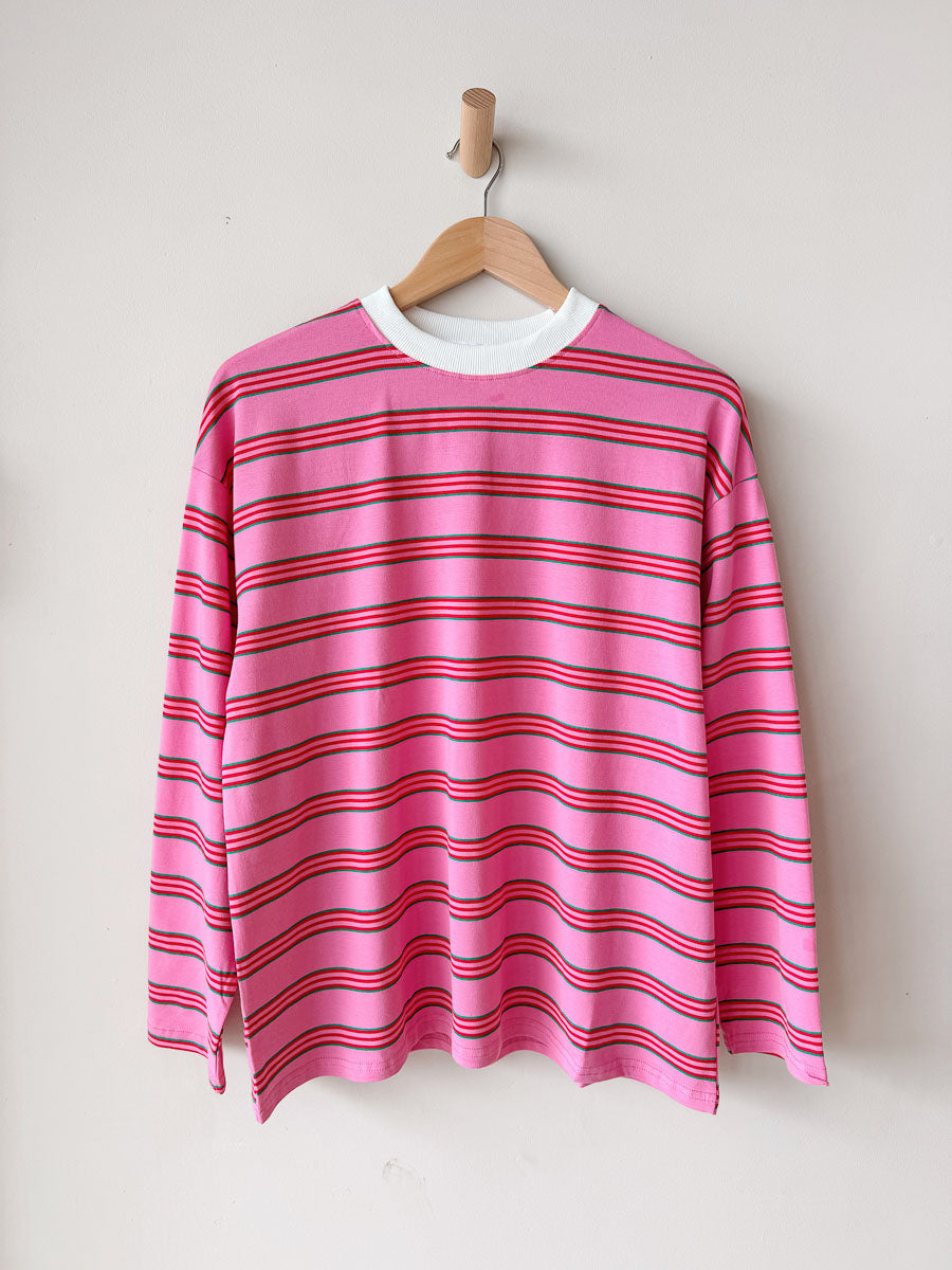 Womens LS Tee | Pink/Red/Green Stripe