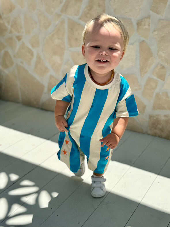 Carnival Stripe Romper | Starfish Embroidery