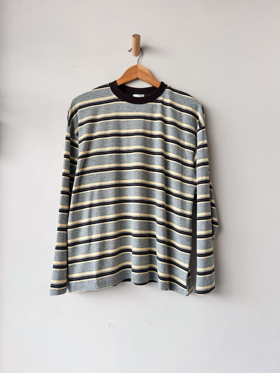 Womens LS Tee | Grey/Yellow/Choc stripe