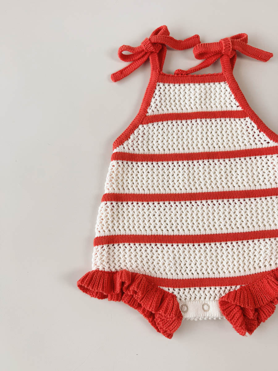 Crochet Knit Tie Romper