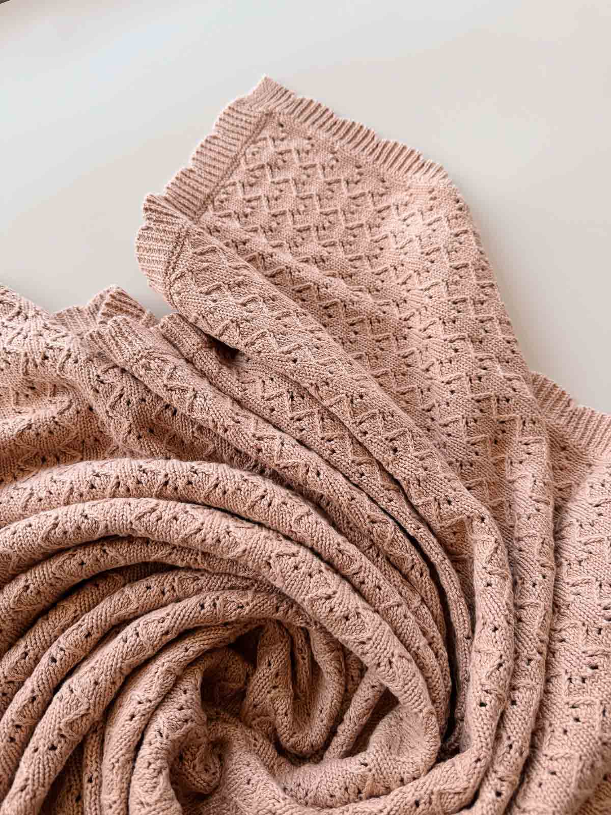 Pointelle Cotton Knitted Blanket | Clay