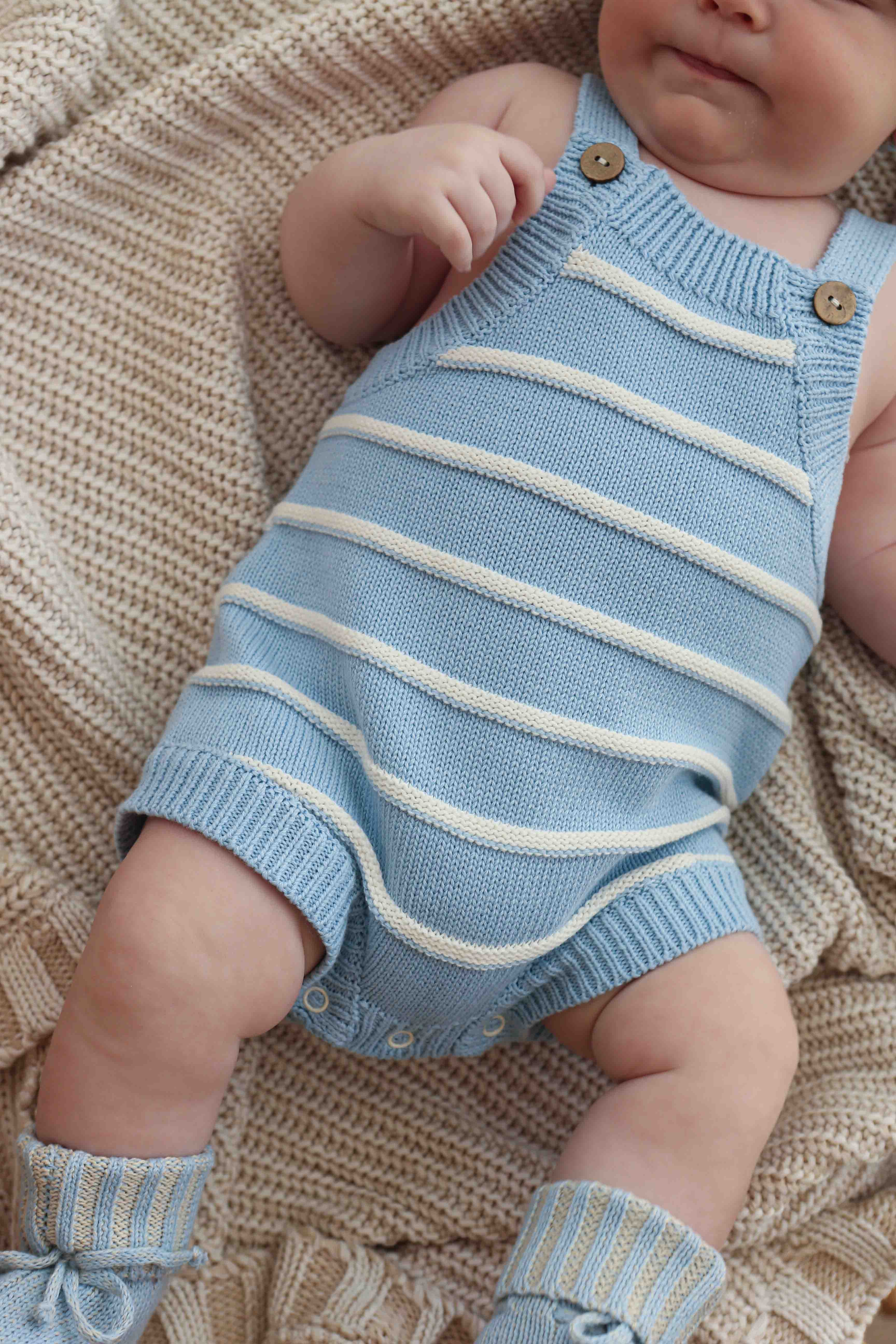 Raised Stripe Button Romper | Arctic