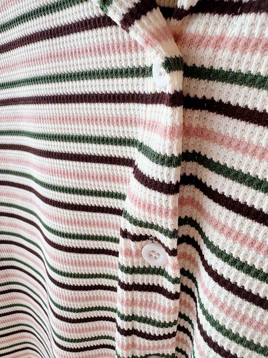 Womens SS Ribbed Shirt | Beige/Green/Pink