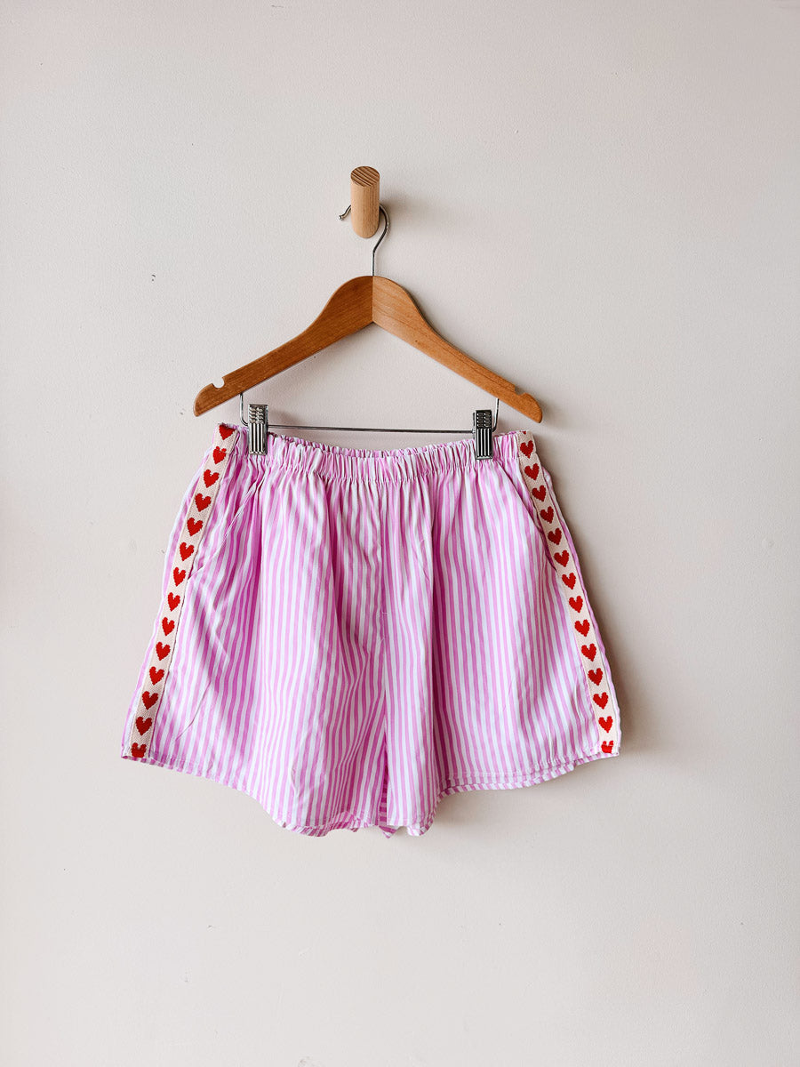 Women's Shorts | Pink & white Stripe / Red Heart Trim
