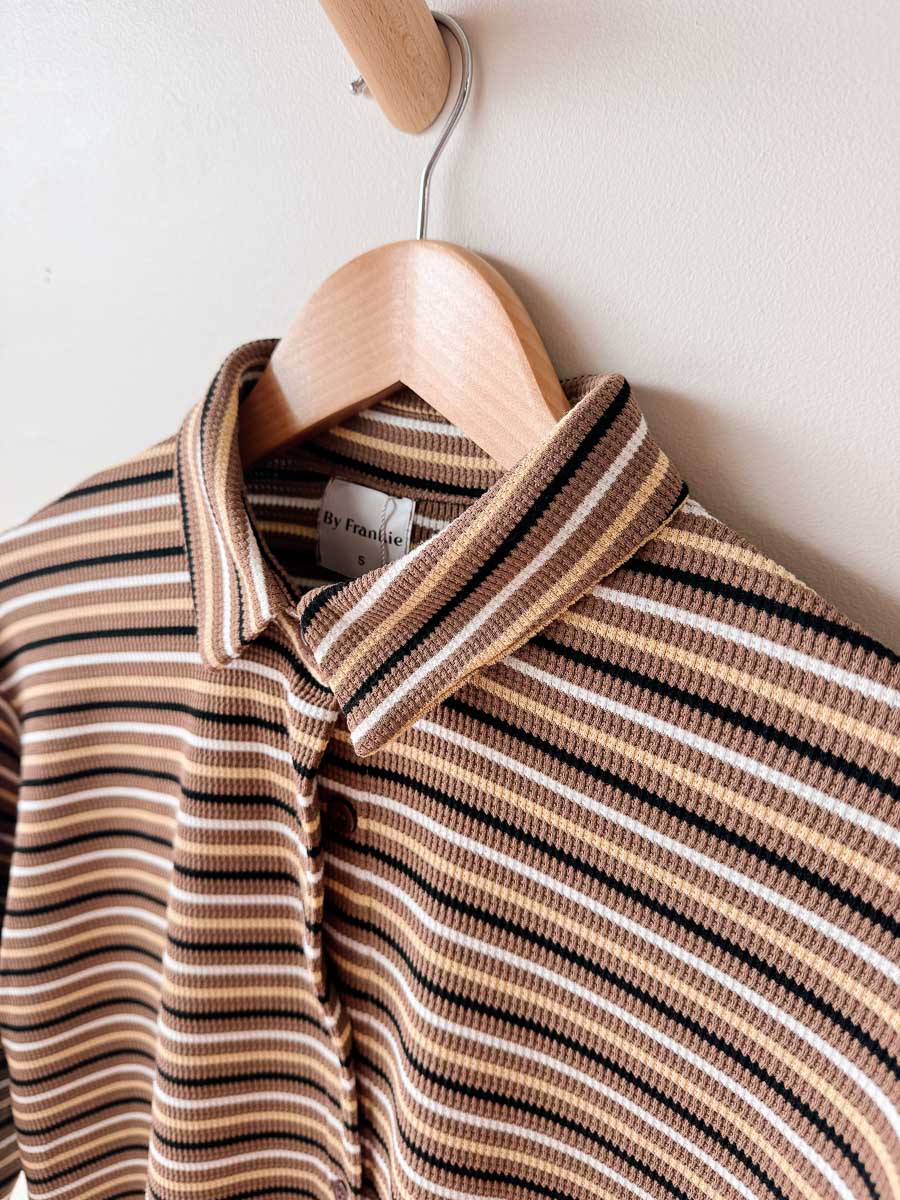 Womens SS Ribbed Shirt | Mocha/Yellow