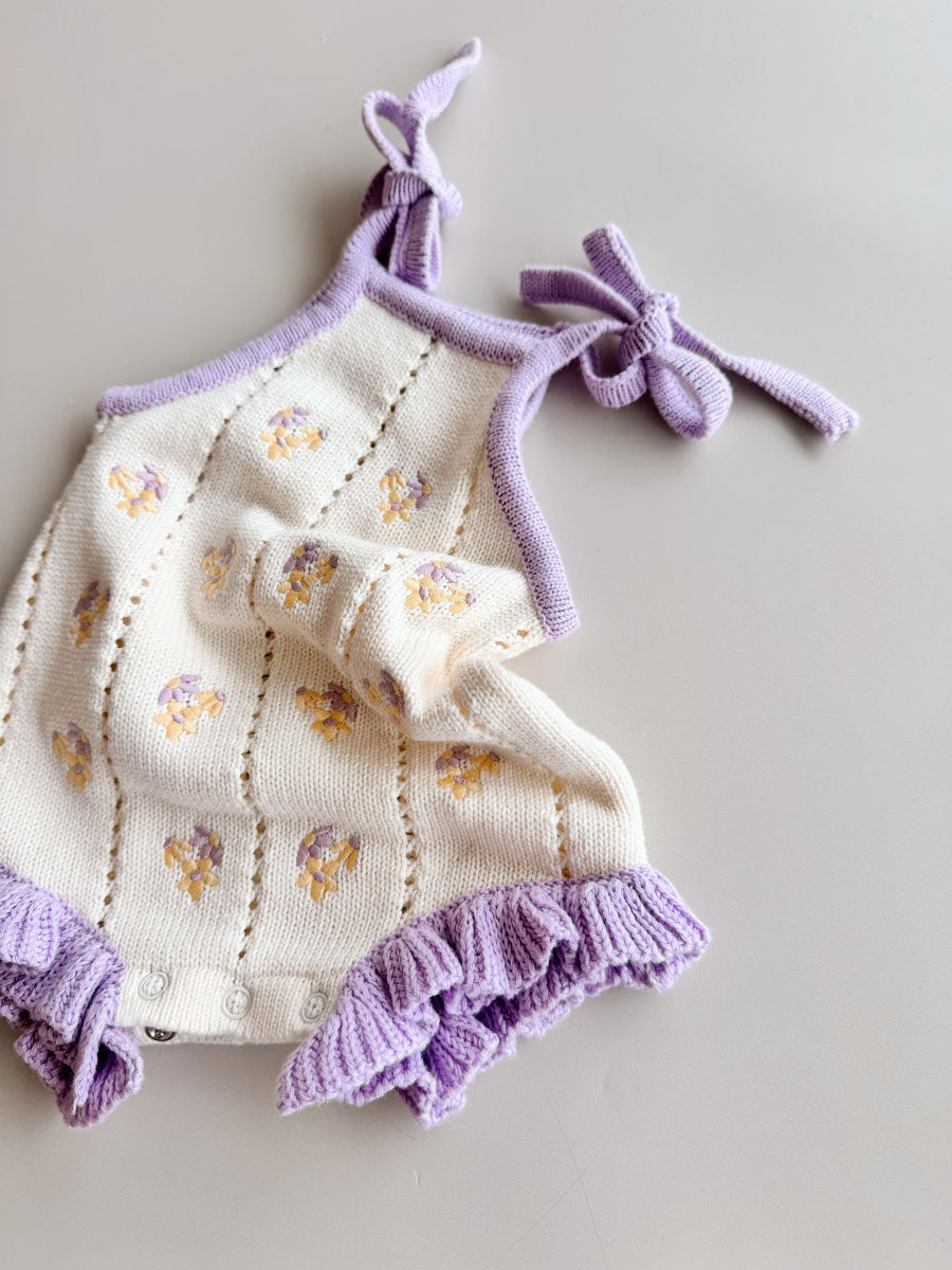 Bloom Pointelle Tie Romper | Violet