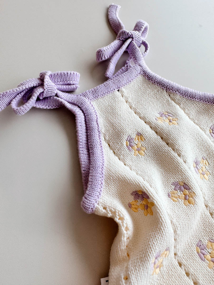 Bloom Pointelle Tie Romper | Violet