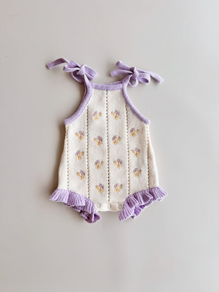 Bloom Pointelle Tie Romper | Violet