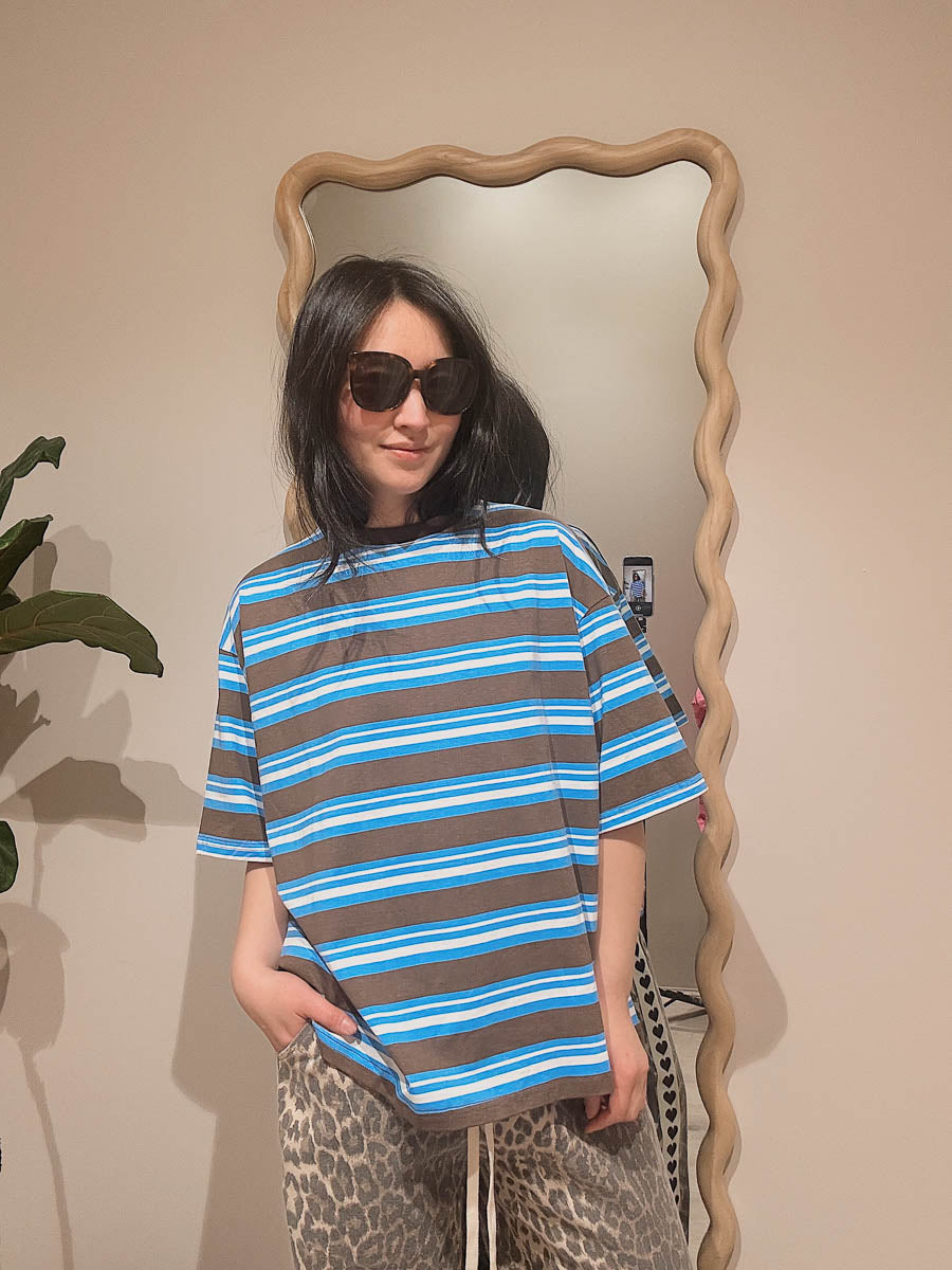 Womens SS Tee | Blue Cream Brown Stripe
