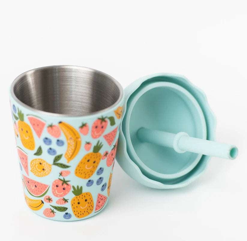 Mini Smoothie Cup & Straw | Blue Happy Fruit