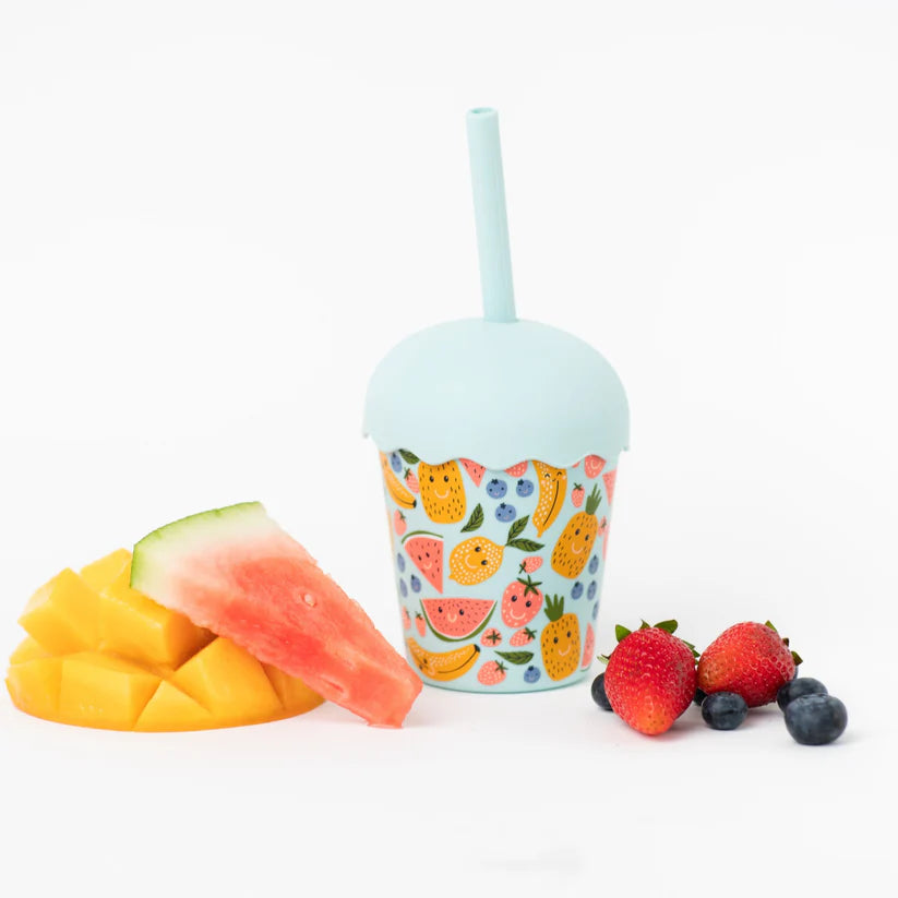Mini Smoothie Cup & Straw | Blue Happy Fruit