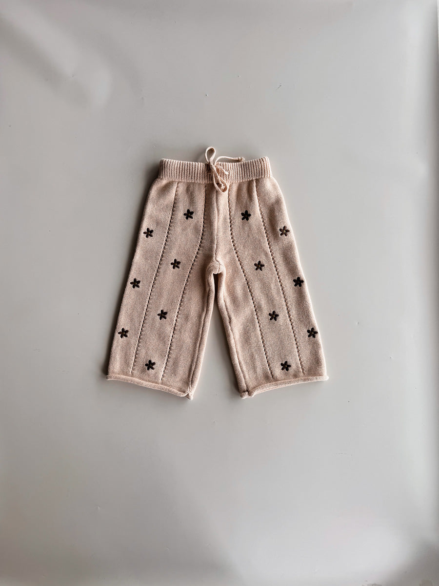Cotton Knit Culotte  | Embroidery Brown Daisy