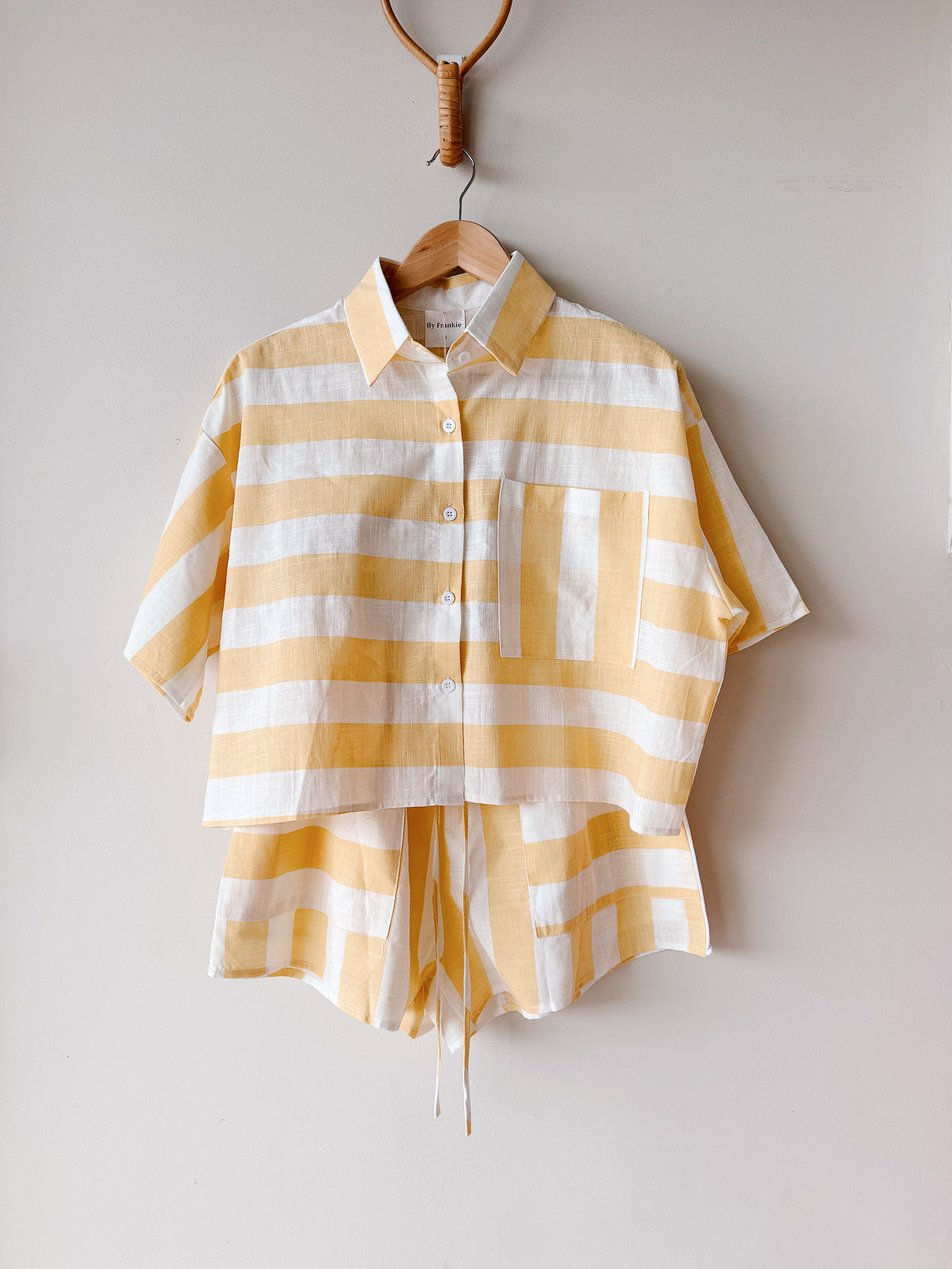 Women's Yellow Stripe Short Set
