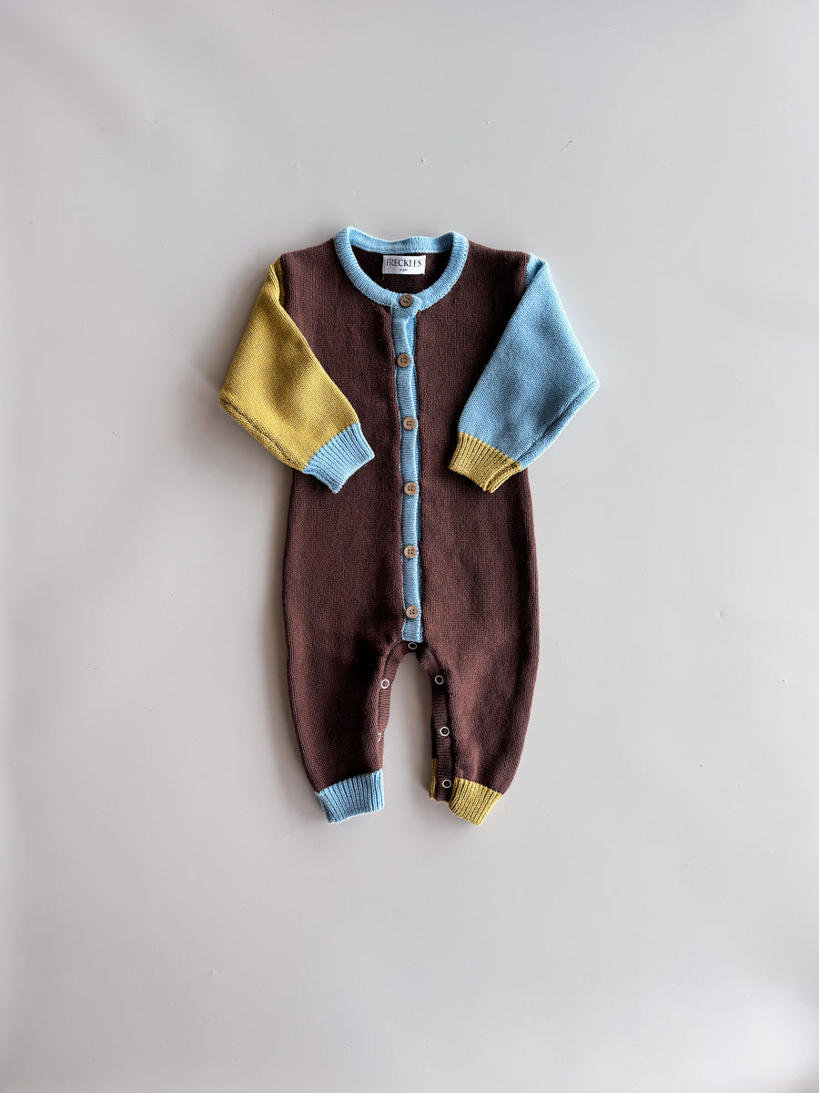 Cotton Knit Romper | Brown/Blue/Green