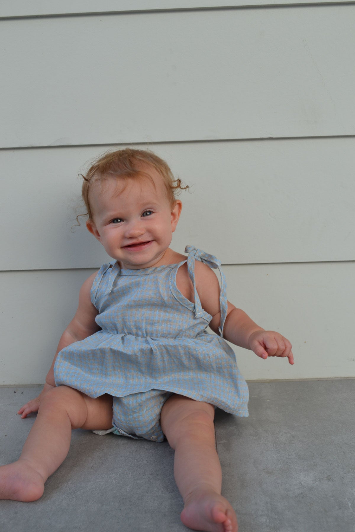 Emi Linen Romper | Seafoam Blue Petite Check