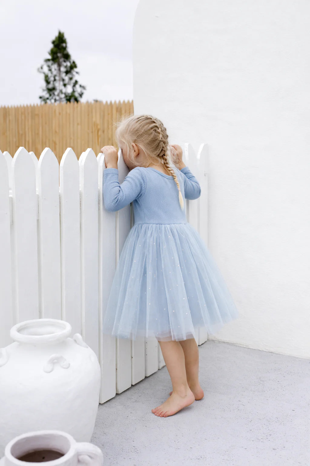 Tulle Party L/S Dress | Dusty Blue Dots