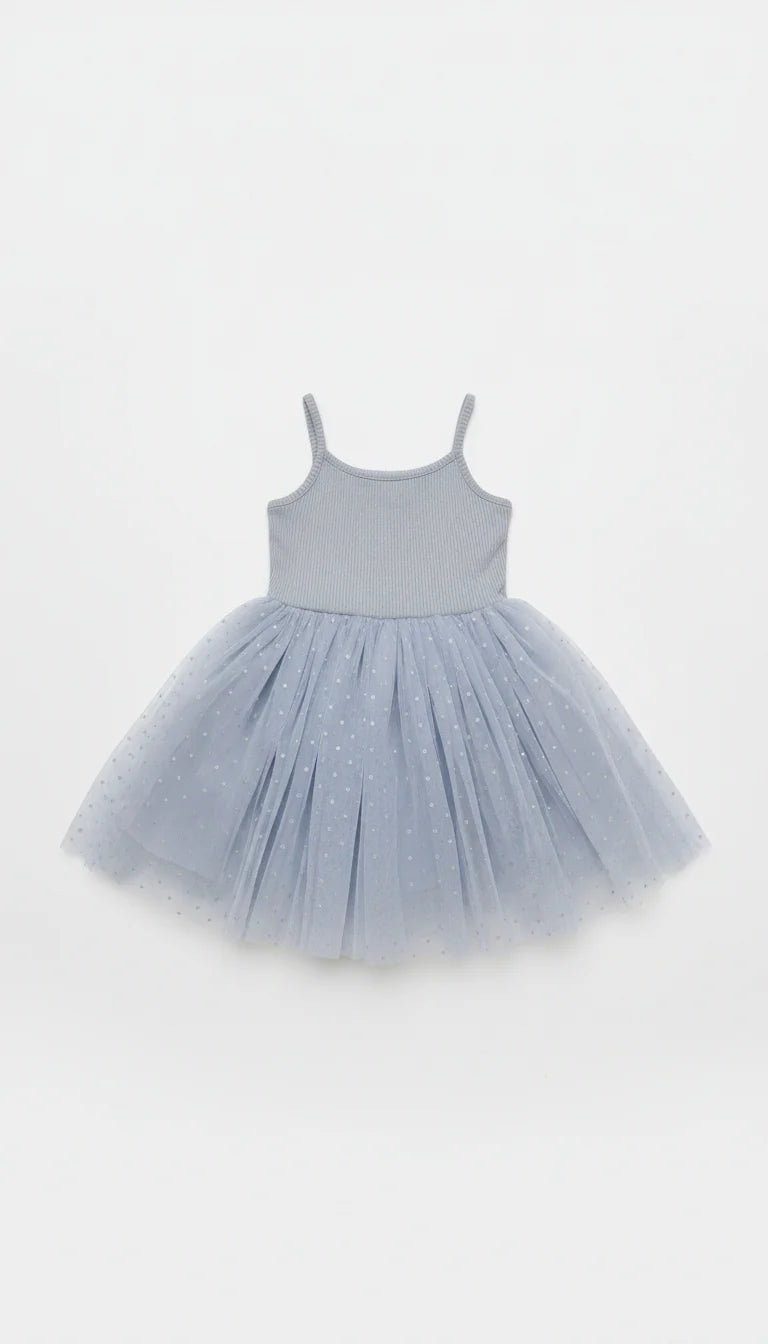 Tulle Party Dress | Dusty Blue Dots
