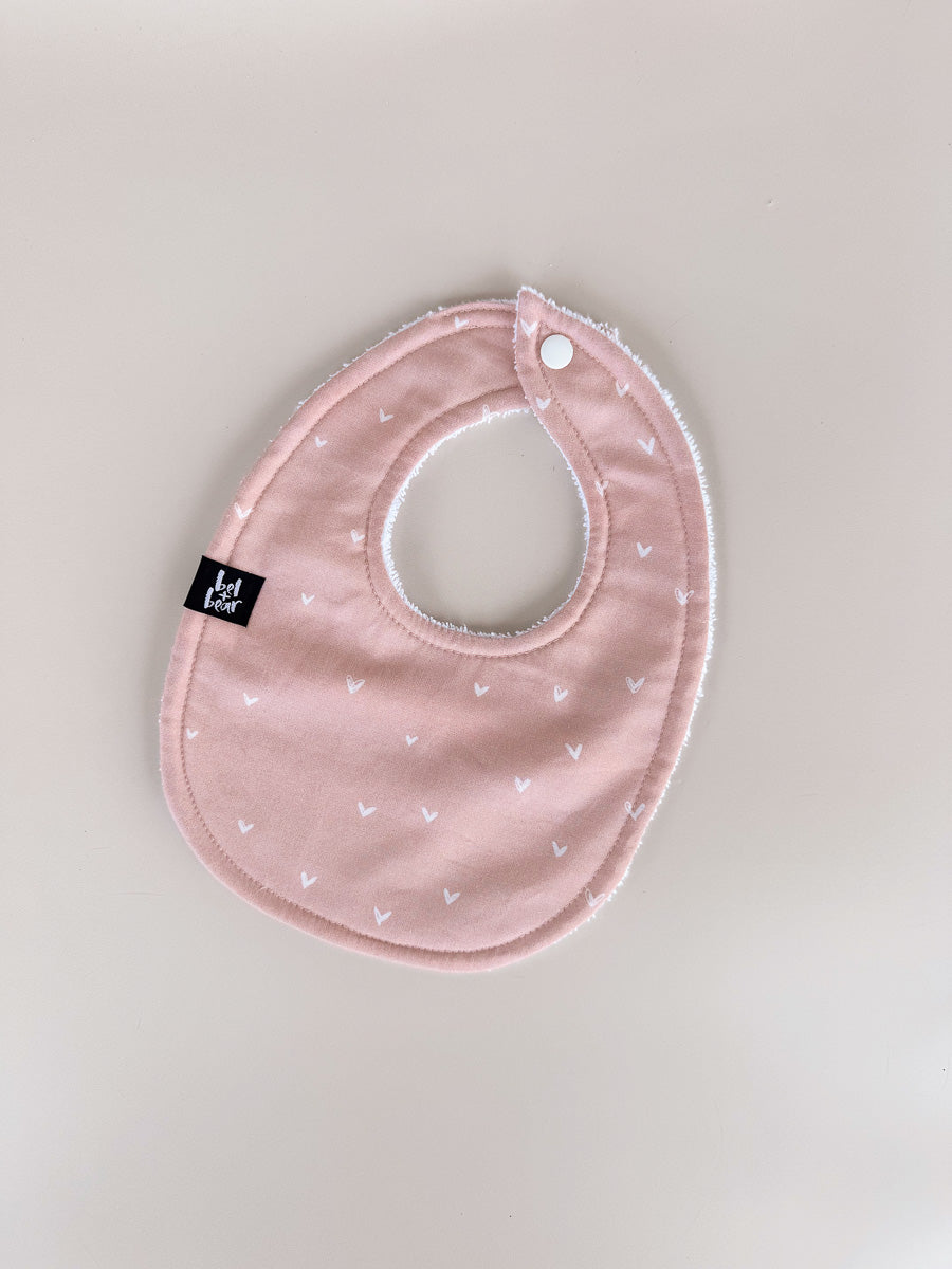 Cotton Dribble Bibs | Hearts dusty pink