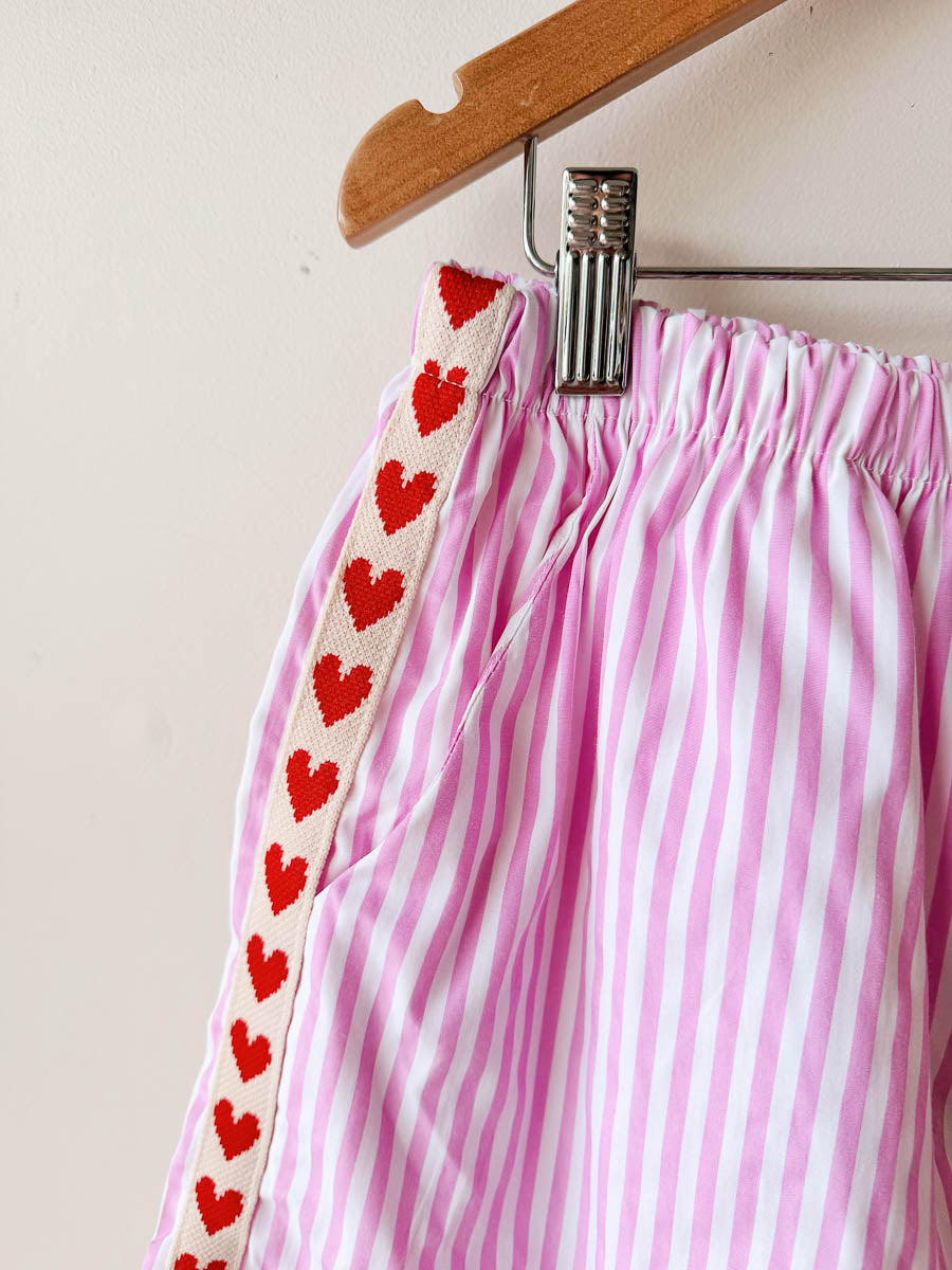 Women's Shorts | Pink & white Stripe / Red Heart Trim