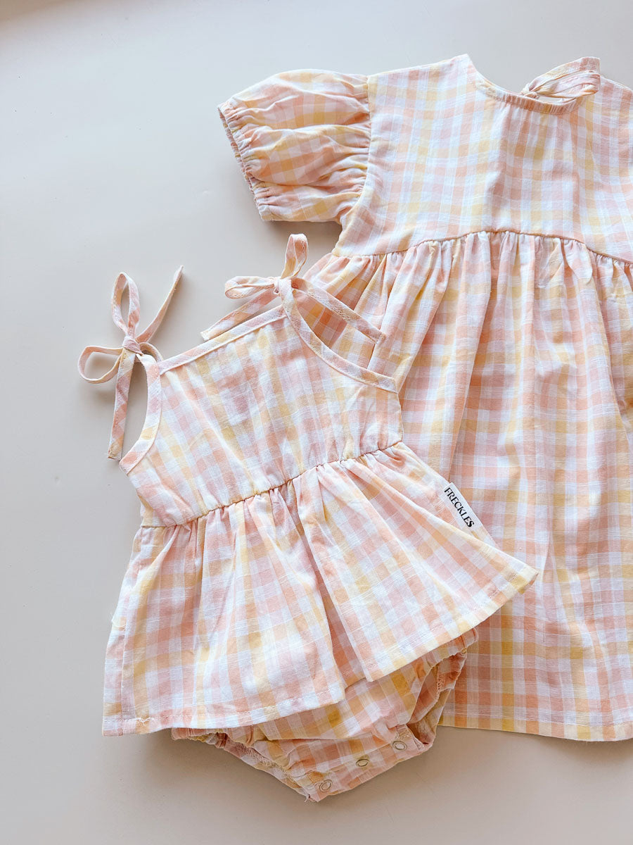 Emi Tie Romper | Sorbet Gingham