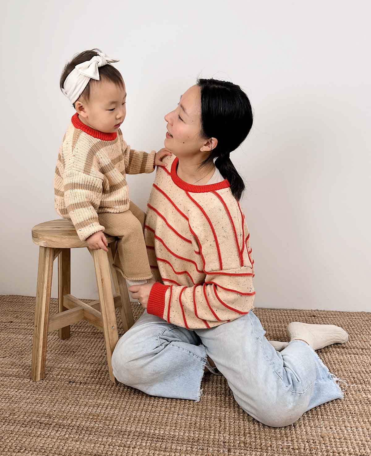 Adults Boxy Cotton Sweater | Sunset Stripe