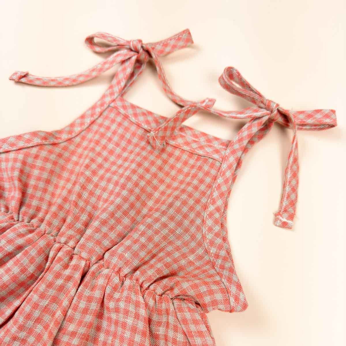 Emi Linen Romper | Coral Petite Check