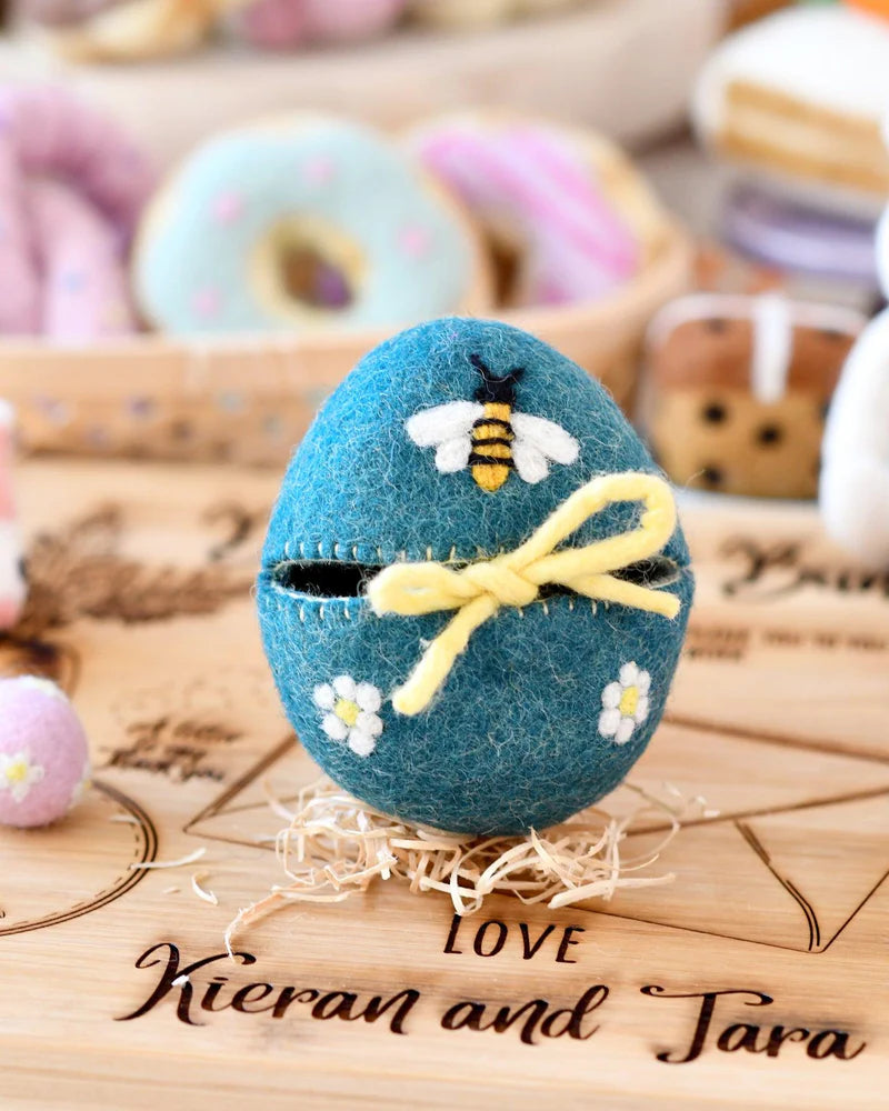 Felt Egg Cover | Blue with Bee Motif