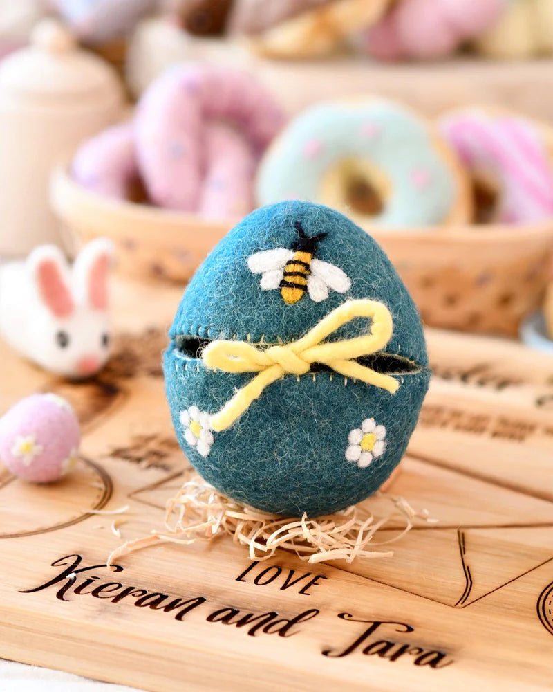 Felt Egg Cover | Blue with Bee Motif