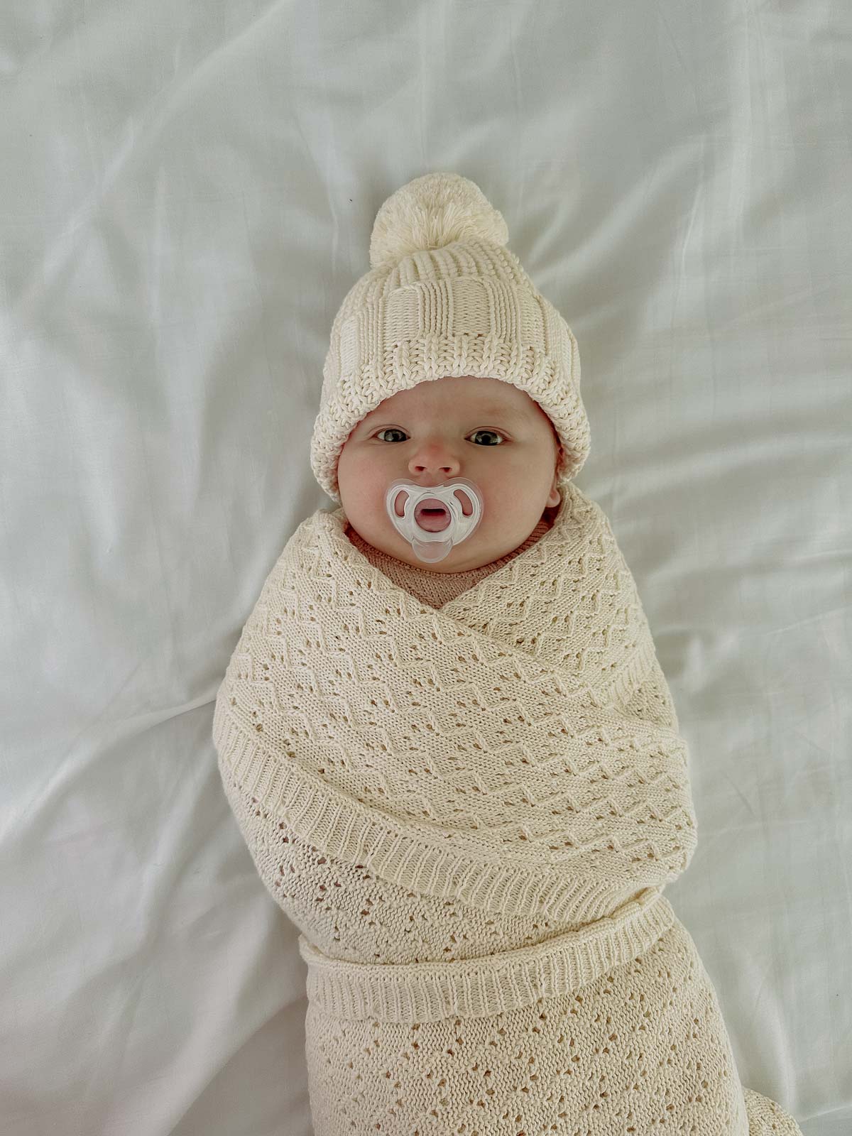 Pointelle Cotton Knitted Blanket | Cream