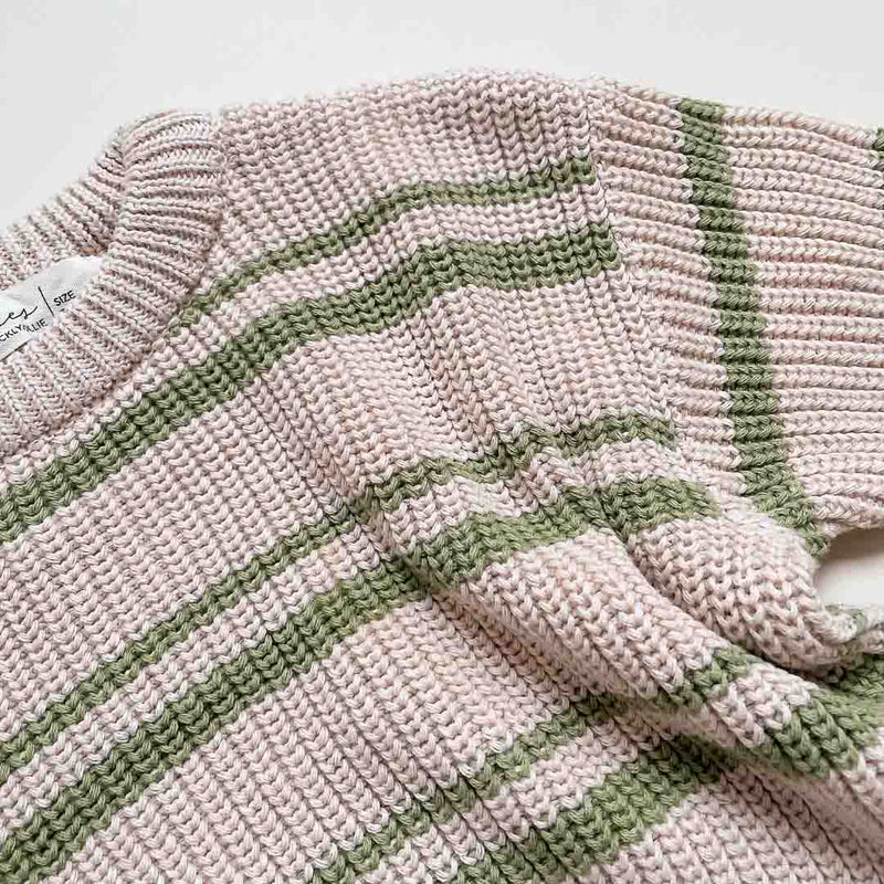 Jamie Unisex Cotton Sweater | Green Stripes