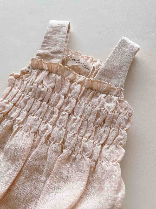 Millie Shirred Linen Romper | Blush