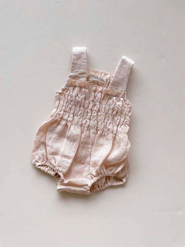 Millie Shirred Linen Romper | Blush