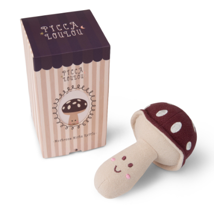 Linen Cotton Rattle in Box | Mushroom