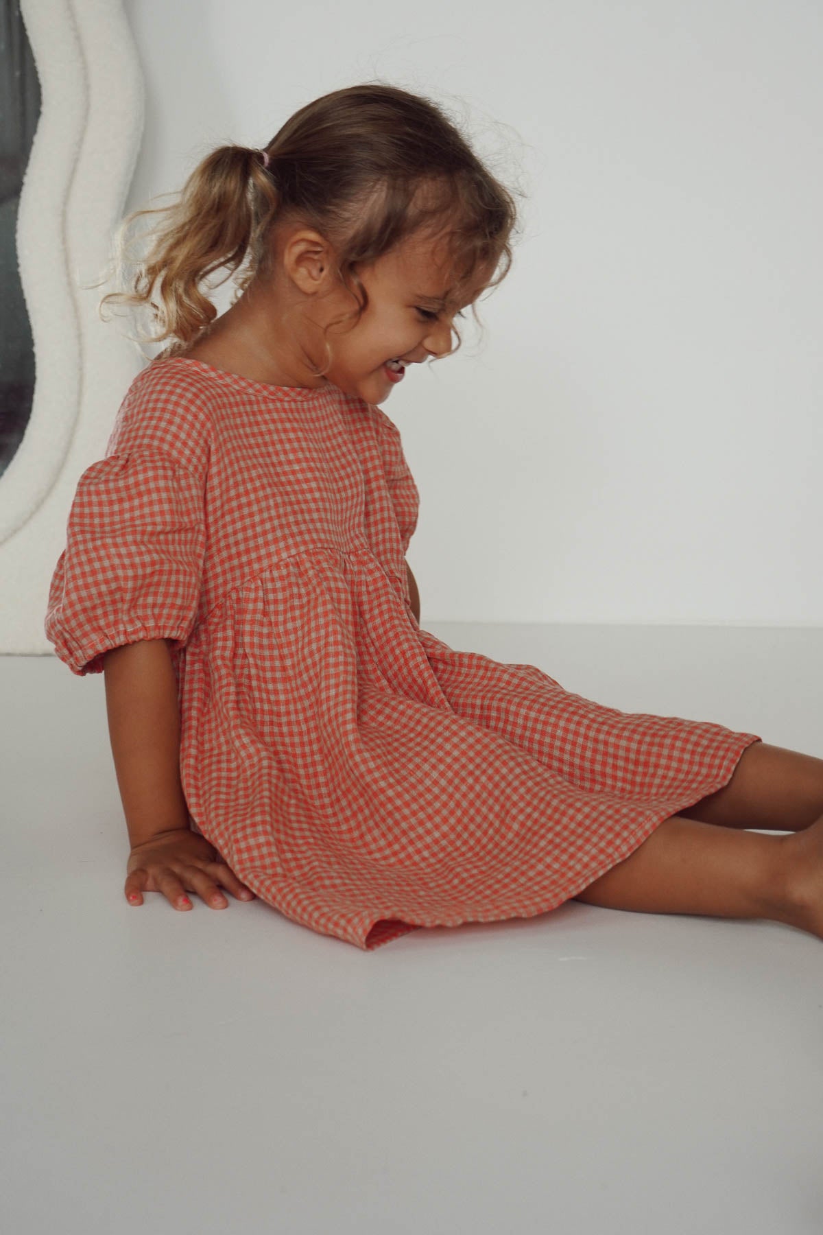 Pippa Linen Dress | Coral Petite Check