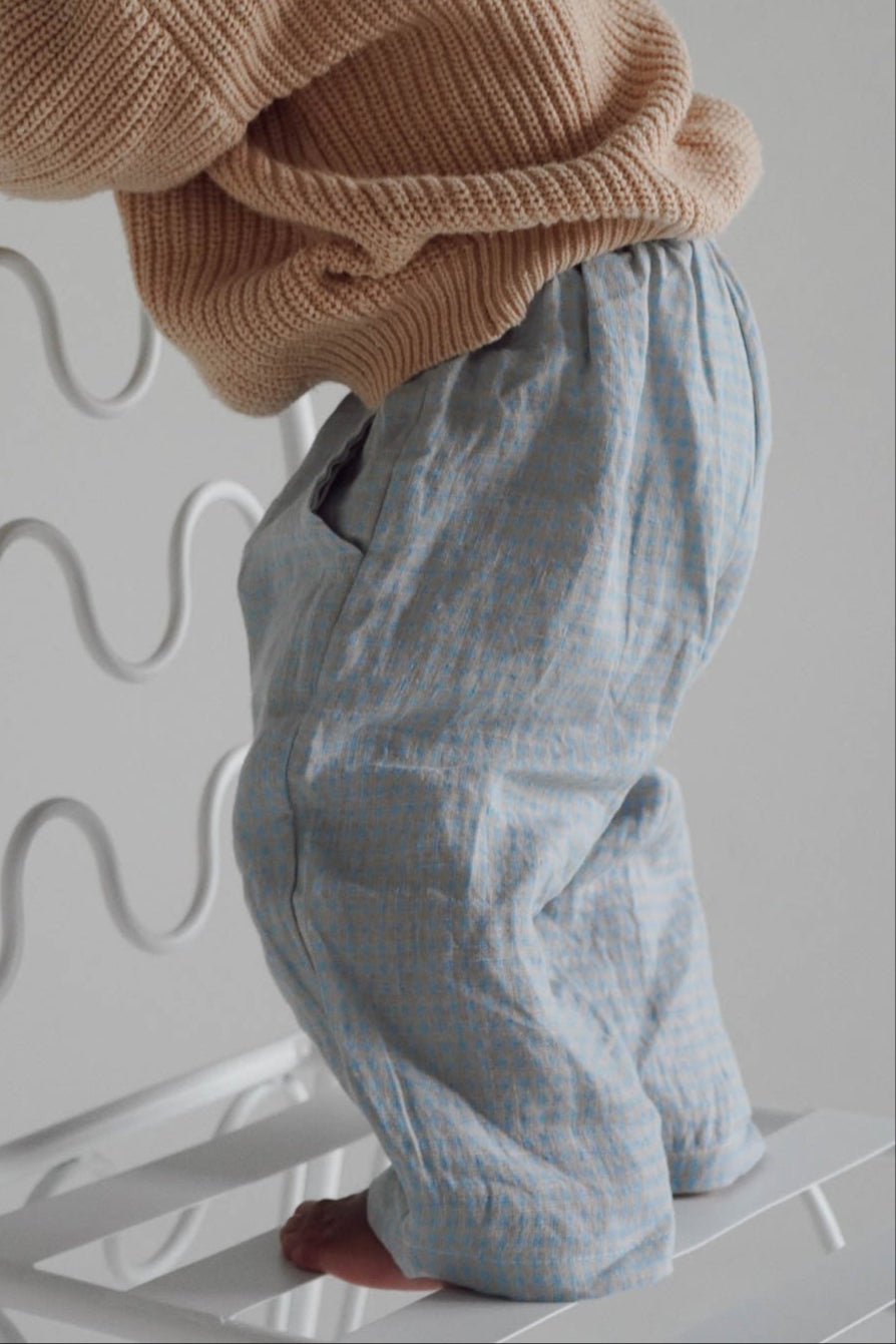 Bobbie Linen Unisex Pants | Seafoam Gingham