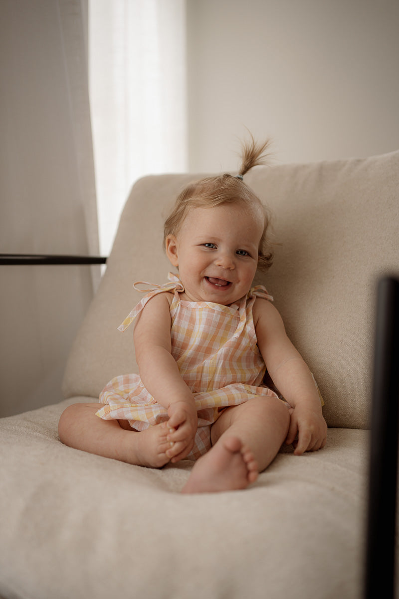 Emi Tie Romper | Sorbet Gingham