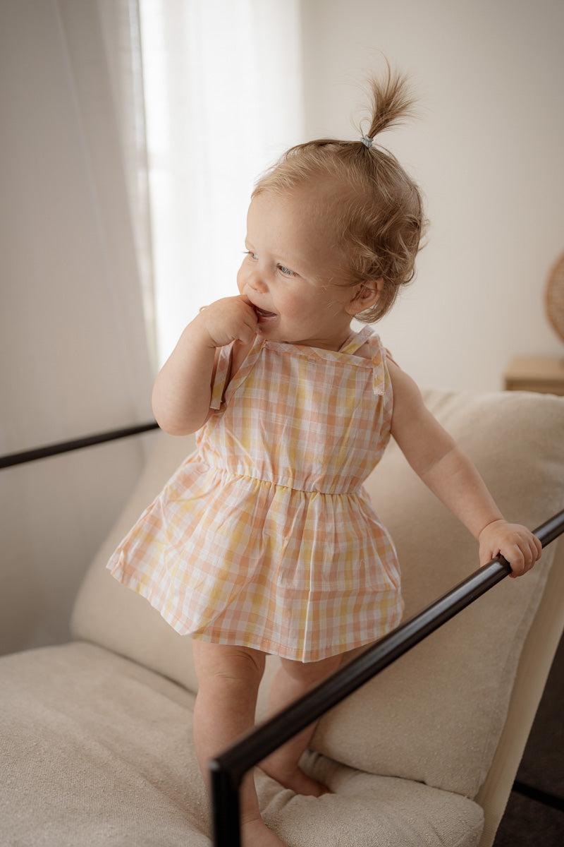Emi Tie Romper | Sorbet Gingham