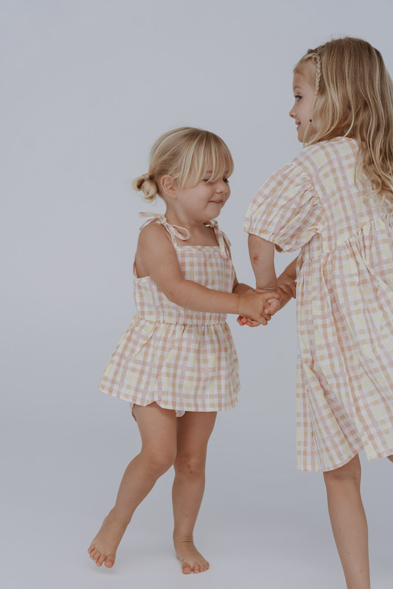 Emi Tie Romper | Sorbet Gingham