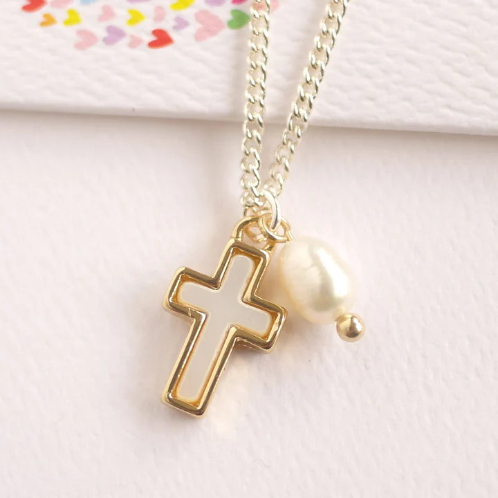 Kids Necklace | Cross Necklace with Freshwater Pearl
