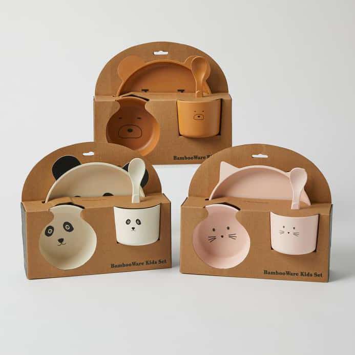 Animal Faces Bamboo 4pc Dinner Sets | 3 Asst Designs