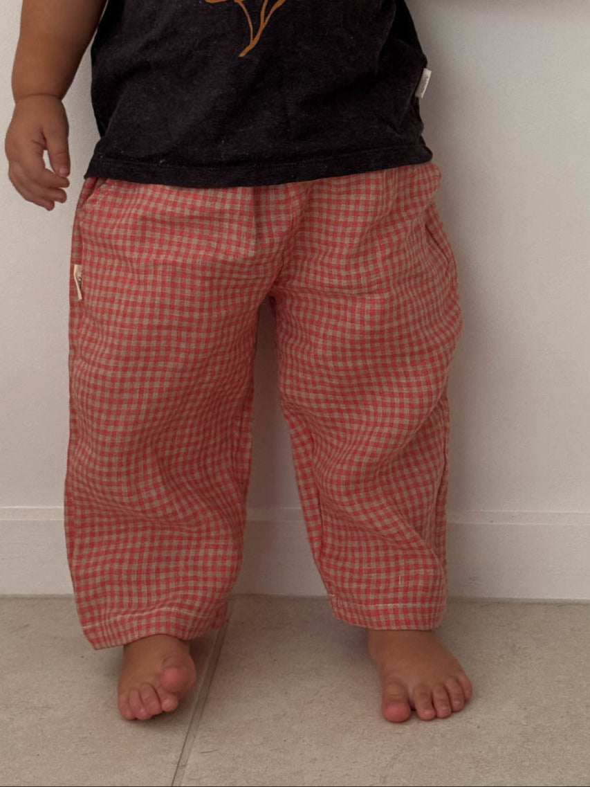 Bobbie Linen Unisex Pants | Coral Petite Check