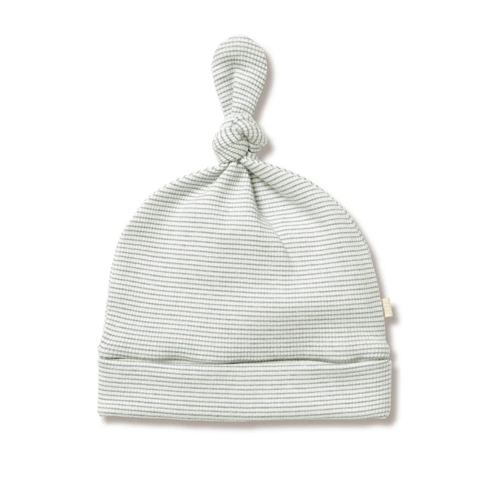 Organic Stripe Rib Knot Newborn Hat | Fern