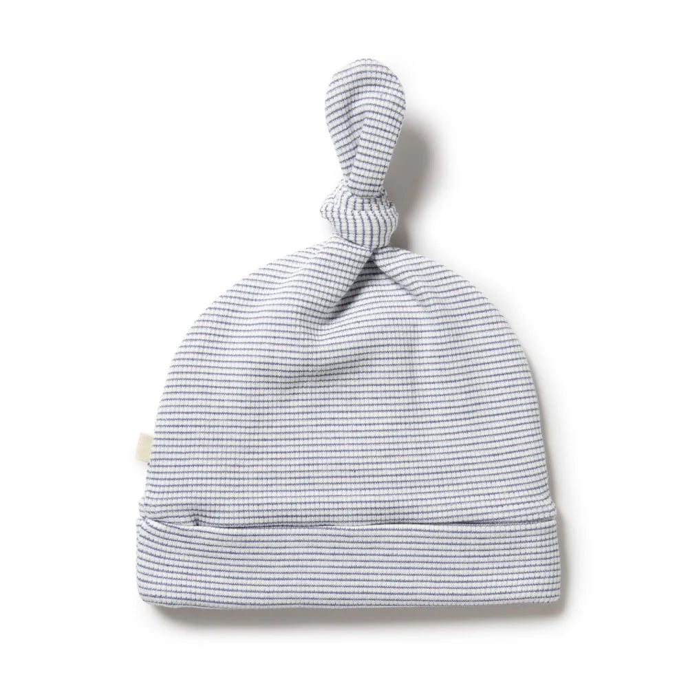 Organic Stripe Rib Knot Newborn Hat | Rain Drop