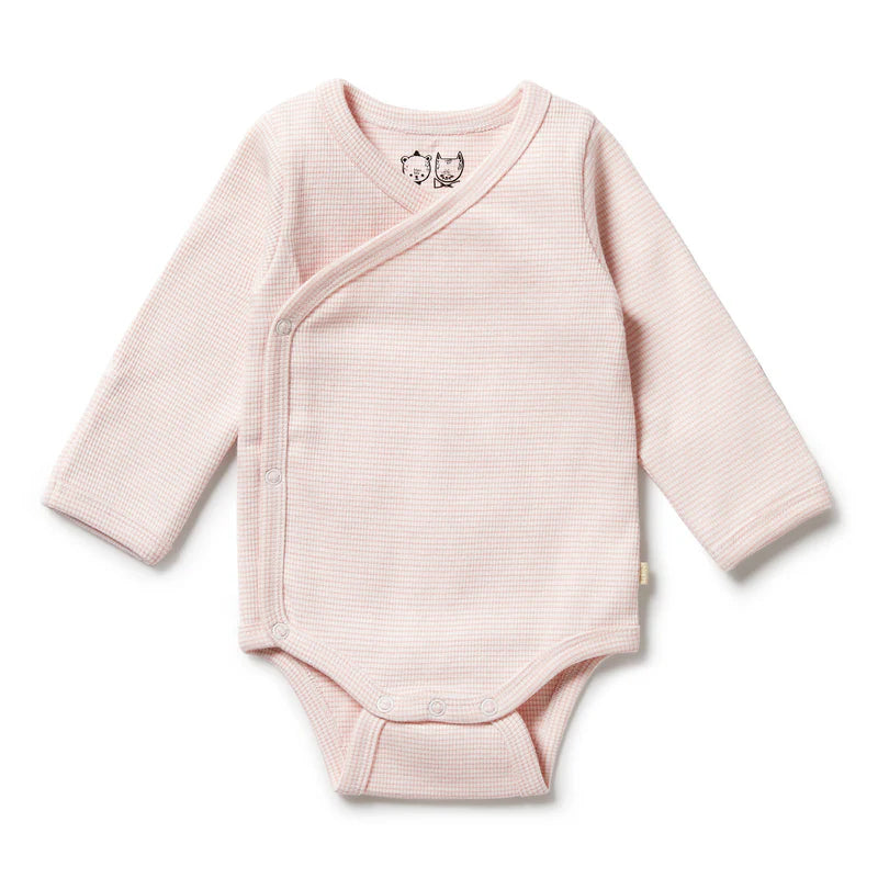Organic Stripe Rib Bodysuit | Kimono | Cantaloupe